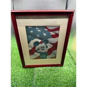 Disney Mickey Mouse Patriotic Saluting American Flag Framed Print